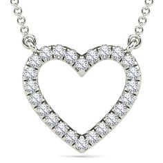 This exquisite 10K white gold heart pendant, adorned with 24 round single cut diamonds, is the epitome of love and elegance. It's a timeless treasure that symbolizes enduring affection and the sparkling moments shared between loved ones. | Diamond Accent Heart Necklace | 10K White Gold | Size 18" | Helzberg Diamonds Anniversary Cubic Zirconia Heart Necklace With Round Cut, Anniversary Heart Necklace In Cubic Zirconia With Round Cut, Classic Single Cut Diamond Necklace For Valentine's Day, Classic Diamond Cut Necklace For Valentine's Day, Formal White Gold Heart Necklace With Cubic Zirconia, White Single Cut Diamond Necklaces For Valentine's Day, Formal Diamond Cut Heart Necklace In Diamond White, Classic Round White Gold Heart Necklace, Formal Diamond White Heart Necklace With Diamond Cut