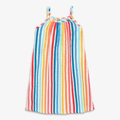 From backyard BBQs to poolside picnics, there’s a bright rainbow stripe on this dress for all the places kids will wear it this season. Breezy, breathable, lightweight, and the easiest one-and-done outfit to keep them cool on sweltering days. Fabric: 100% cotton gauze; made with 3 layers of gauze for extra softness and durability. Pre-washed to minimize shrinkage. Feel: Soft and breezy. Learn more. Fit: Loose and flowy; knee length; side pockets for ice cream money and shells. Multicolor Sleeveless Sundress For Picnic, Rainbow Summer Dress For Playtime, Rainbow Summer Dresses For Playtime, Summer Rainbow Playtime Dress, Multicolor Sundress For Picnic, Striped Summer Dress For Playtime, Playful Striped Dress For Playdate, Playful Striped Dresses For Playdate, Summer Dresses With Rainbow Print For Vacation