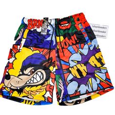 Reason Brand Pop Art Cartoon Comic Book Shorts Multi-Color Rsn Drip Paid Wolf Great Pair Of Shorts That Go Great With A Plain Colored T-Shirt & A Pair Of Jordans, Air Force 1s, Or Shell-Toe Superstar Adidas! No 2 Prints Are Alike. Each Pair Have A Different Graphic Mash-Up. Elastic Waist, Drawstring Closure, Slash Pockets, & Stretch Fabric Material. Mpn: A1-213 Msrp: $49 Multicolor: White, Black, Red, Blue, Yellow/Gold, Purple, Green, Sizes: S, M, L, Xl 100% Polyester New W/Tags Hip-Hop Urban Playful Cartoon Print Shorts For Summer, Summer Casual Bottoms With Cartoon Print, Casual Summer Shorts With Cartoon Print, Casual Cartoon Print Shorts For Summer, Funky Spring Streetwear Bottoms, Cotton Shorts With Character Print, Multicolor Graphic Print Cotton Bottoms, Trendy Graphic Print Short Bottoms, Multicolor Casual Streetwear Bottoms