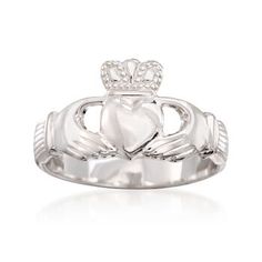 Ross-Simons - Sterling Silver Claddagh Ring Size 7. An iconic Irish emblem, this high-gloss Claddagh ring represents friendship, love and loyalty. Sterling silver ring. Wedding Rings For Women Simple, Rings Women Silver, Simple Silver Rings, Silver Wedding Rings For Women, Silver Rings Women, Rings For Women Simple, Jewelry Silver Rings, Gold Claddagh Ring, Silver Claddagh Ring