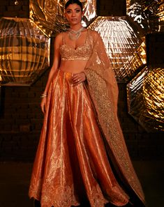 Orange Lehenga Choli Dress for Indian Bridal Wear Yellow Indian Wedding Dress, Orange Indian Outfit, Anarkali Bridal, Indian Fits, Saree Gowns, Orange Lehenga, Choli Dress, Bridal Dupatta, Resham Work