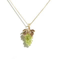 Very Grapeful Gemstone Grape Pendant Necklace - Green Peridot Grape Accessories, Fig Necklace, Strawberry Necklace, Grape Earrings, Flower Hanging, Peridot Jewelry, Yellow Jade, Peridot Necklace, Dangle Necklaces