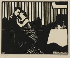 a black and white drawing of two people sitting on a couch, one kissing the other