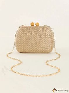 BirdinBag - Versatile Vacation & Beach Crossbody Clutch with Mini Woven Chain Strap Gold Beach Bag With Chain Strap, Gold Rectangular Beach Clutch, Gold Summer Travel Clutch, Gold Evening Bag For Formal Summer Events, Elegant Gold Beach Bag, Summer Formal Clutch With Chain Strap, Summer Party Clutch With Chain Strap, Formal Summer Clutch With Chain Strap, Chic Gold Clutch For The Beach