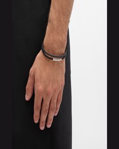 "Find TATEOSSIAN Braided Leather Bracelet, Large on Editorialist. Tateossian large bracelet Approx. 2.7\"L x 0.2\"W Shiny silver Leather Pushlock closure Made in United Kingdom" Modern Leather Bracelet For Formal Occasions, Luxury Leather Bangle Jewelry, Modern Black Bracelets With Palladium Hardware, Luxury Leather Bracelet Engraved, Elegant Rectangular Leather Bracelet For Everyday, Modern Braided Bracelets With Stainless Steel Clasp, Modern Braided Bracelet With Stainless Steel Clasp, Luxury Adjustable Bracelets With Stainless Steel Clasp, Luxury Adjustable Bracelet With Stainless Steel Clasp