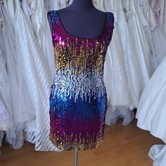 Perfect Party Dress For New Years Eve! Nwt Store Sample In Good Sample Condition. Size 9/10 With Some Stretch & No Zipper. Purple Mini Sequin Dress For Party Season, Multicolor Sequined Evening Dress For Prom, Purple Sleeveless Evening Dress For Night Out, Purple Fitted Mini Dress For Costume Party, Purple Sequin Dress For Party Season Night Out, Purple Sequin Dress For Night Out Party Season, Fitted Purple Mini Dress For Costume Party, Purple Sequin Dress For Night Out And Party Season, Purple Sleeveless Mini Dress For Costume Party