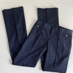 Gap Denim Slacks. Size 2 Long, 84% Cotton - 16% Elasterell. 35” Inseam. Dark Wash And Professional Enough For Work. Jeans Are A Great Option For Business Casual. Flat Front With Slanted Side Hip Pockets And Button Detail. Zip Front Closure With Hook And Inner Button. Brand New Without Tags. Fitted Medium Wash Bottoms With Welt Pockets, Fitted Bottoms With Welt Pockets In Medium Wash, Formal Straight Leg Denim Jeans, Fitted Jeans With Pockets For Business Casual, Classic Dark Wash Pants For Workwear, Chic Denim Pants For Business Casual, Fitted Denim Bottoms With Welt Pockets, Fitted Denim Blue Bottoms With Welt Pockets, Fitted Denim Blue Pants With Welt Pockets