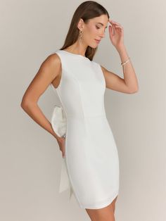 Sleeveless Low V-Back Mini Dress - Lena | New York & Company Chic Stretch Dresses With Tie Back, Fitted Sleeveless Mini Dress, White Stretch Sleeveless Dress, Sleeveless Mini Dress With Fitted Bodice, Fitted Sleeveless Dressy Mini Dress, Fitted Sleeveless Sequin Dress, Fitted Dressy Sleeveless Dress, Elegant Fitted Bodice Sleeveless Dress, Dressy Sleeveless Bodycon Dress