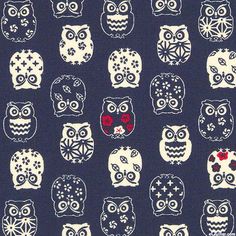 an image of many different owls on a blue background with white and red dots in the middle