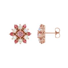 Passion Pink Cluster Earrings Gemstones: Passion Pink Topaz, Baby Pink Topaz, Cabochon Ethiopian Opal Length: 13.6mm (0.54 inches) Width: 12mm (0.47 inches) Available Metals: 14KY, 14KR, 14KW, Platinum Closure: Friction (Push) Back Sold as pair. If in-stock, this item will ship within 1-5 business days. However, if out-of-stock, this item will be made to order. Please allow up to 3 weeks for item to ship. For rush order requests and in-stock availability inquiries, please message shop directly. Pink Multi-stone Earrings In Fine Jewelry Style, Pink Multi-stone Earrings Fine Jewelry, Pink Multi-stone Earrings For Anniversary, Pink Multi-stone Earrings For Gift, Pink Gemstone Earrings In Flower Shape, Pink Gemstone Earrings With Flower Shape, Pink Gemstone Flower-shaped Earrings, Pink Multi-stone Round Earrings, Blue Cocktails