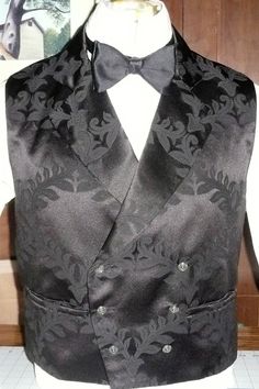 Mens Victorian Double Breasted Vest by SatinShadowDesigns on Etsy Elegant Formal Three-piece Suit With Buttons, Elegant Black Nehru Jacket For Groom, Elegant Wedding Vest With Buttons, Elegant Black Three-piece Suit With Buttons, Sleeveless Vest With Buttons For Wedding, Fitted Wedding Vest With Buttons, Elegant Formal Vest With Buttons, Fitted Vest With Buttons For Wedding, Elegant Groom's Tuxedo With Buttons