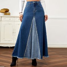 Long Skirt Fashion, High Waisted Denim Skirt, Diy Skirt, Dressy Blouse, Patchwork Denim, Upcycle Jeans, Denim Skirt Women, Denim Chic, Denim Patterns