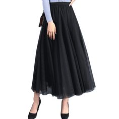 PRICES MAY VARY. MATERIAL: High quality 2-layers tulle and 1 layer satin silk lining, can't be perspective, breathable tulle make the skirt comfortable to wear. FEATURE: Long tulle skirt for women, A-line style, pleated and swing flowy big hem, ankle length (84 cm/33.07"), high waist with elastic waistband for easy to wear. STYLE: Pleated, flowy and big hem make you look slimmer and taller. You can match simple white T-shirt/top in fall or overcoat in winter, easy to go well with clothes. OCCASI Mini Skirt Outfit Street Styles, Tulle Skirt Outfit Formal, Skirt Outfit Formal, Outfit Formal Casual, Tulle Skirt Outfit, Maxi Tulle Skirt, Tool Skirt, Tutu En Tulle, Tulle Mini Skirt