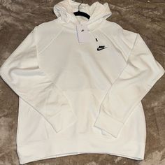 Great Condition No Stains Or Tears Size Large Brand New With Tags Nike White Hoodie For Loungewear, White Nike Hoodie For Loungewear, Casual White Crew Neck Hoodie, Nike White Sweatshirt For Fall, Nike White Top For Loungewear, Nike White Tops For Loungewear, Nike White Crew Neck Sweatshirt, White Nike Crew Neck Sweatshirt, Nike White Winter Top