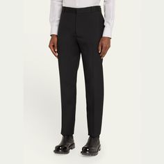 Alexander McQueen cigarette trousers in solid gabardine Side slip pockets Back welt pockets with button closure Full length Slim fit Wool Dry clean Made in Italy Formal Dress Pants With Belt Loops, Business Dress Pants With Belt Loops And Straight Silhouette, Formal Straight Silhouette Pants With Belt Loops, Business Dress Pants With Belt Loops, Formal Bottoms With Belt Loops And Straight Silhouette, Formal Bottoms With Straight Silhouette, Tailored Dress Pants With Belt Loops And Straight Silhouette, Classic Dress Pants With Belt Loops And Straight Silhouette, Formal Pants With Pressed Crease And Straight Silhouette