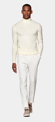 Off-White Turtleneck | Wool Cashmere | SUITSUPPLY Luxury Cashmere Polo Sweater For Formal Occasions, Classic White Polo Sweater For Work, Classic White Long Sleeve Turtleneck, Elegant Cream Crew Neck Sweater, Elegant Formal Winter Sweater, Elegant Beige Winter Polo Sweater, Formal Beige Sweater For Winter, Luxury Formal Winter Sweater, Elegant Winter Business Sweater