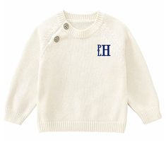 "This adorable sweater is the perfect addition to any wardrobe! Classic and timeless, personalize with your choice of monogram style and thread color at time of order. * Sized 3M-3T * Available in shown cream or gray Monograms are stitched in first/LAST/middle order. When submitting initials you MUST specify each or type out child's full name. Not providing info correctly could delay order processing. Thanks! To order: 👋🏻 1. Add to shopping cart 2. In the box that says \"personalization\" ente Classic Crew Neck Sweater With Embroidered Logo, Classic White Sweater With Embroidered Logo, Classic Embroidered Logo Sweater For Winter, Classic Winter Sweater With Embroidered Logo, Classic Winter Top With Embroidered Logo, Cream Cotton Sweater With Embroidered Logo, Cream Sweatshirt With Embroidered Logo For Winter, Long Sleeve Sweater With Embroidered Logo For Winter, White Embroidered Logo Sweater For Fall