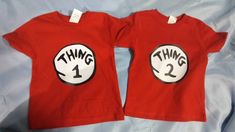 6-12 month shirts.. Made with HTV  Dry low heat or hang dry do not iron Great birthday shirts,  Costumes.. I do have these shirt ready if you need a different toddler size or baby please message me Thing 1 Thing 2 Shirts, Son Love, Toddler Sizes, Thing 1 Thing 2, Kids Tops, Birthday Shirts, 12 Months, Gender Neutral, Kids Outfits