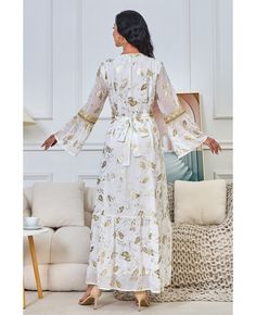 Get 10% off now! Buy white with bling gold pattern muslim abaya dress for women at cheap price online. Free stable shipping and pro custom service since 2009. Long Gold Abaya For Party, Gold Maxi Length Abaya For Festive Occasion, Gold Maxi Length Abaya For Party, Gold Floor-length Party Abaya, Elegant Gold Maxi Length Abaya, Gold Long Abaya For Festive Occasions, Festive Long Gold Abaya, Elegant Gold Abaya, Gold Long Sleeve Abaya For Festive Occasion