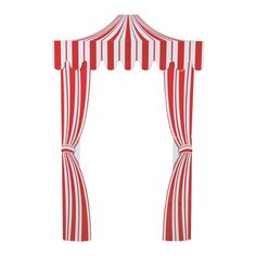 a red and white striped curtain on a white background