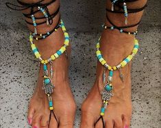 Shanti Rainbow MANDALA BAREFOOT SANDALS Aum brass charms foot | Etsy Boho Barefoot Sandals, Festival Sandals, Crochet Headband Free, Hippie Sandals, Crochet Barefoot Sandals, Heart Headband, Jewelry Hippie, Festival Shoes, Crochet Sandals