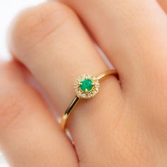 Vintage Emerald Diamond Halo Engagement Ring/ 14K Yellow Gold Ring Emerald Halo Ring/ Emerald Engagement Ring/ May Brithstone christmas gift emerald jeweleryemerald promise ringsterling silver ringvintage emerald ringantique emerald ring It has wonderful spread and perfect proportions for its .17 ct weight. The stone is perfectly nestled in a cluster type halo of natural diamonds and set in 14K white gold. This stunning ring is really one to impress. I cannot stress how rich the colour is in thi Yellow Gold Emerald Ring With Center Stone As Gift, Round Emerald Ring With Diamond For Gift, Fine Jewelry Emerald Ring With Halo Setting As Gift, Emerald Rings With Brilliant Cut For Gift, Emerald Cluster Ring With Halo Setting As Gift, Yellow Gold Diamond Ring With Emerald Gift, Emerald-cut Diamond Ring With Halo Setting, Elegant Christmas Gift Rings, Emerald Cluster Ring With Brilliant Cut For Gift