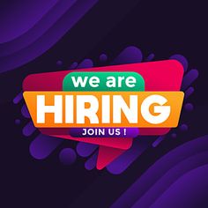 we are hiring join us sign with colorful shapes on dark background for social media and advertising