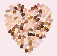 a heart made up of many different colored hands in the shape of a heart on a pink background