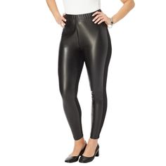 Meet the sleek and chic leather leggings — it's going to become your fall go-to, faux real! Pair it with everything in your wardrobe from tunics to sweaters and it will instantly elevate your everyday look. Plus Size Faux Leather Leggings, Thermal Sweater, Chic Leather, Cotton Leggings, Plus Size Leggings, Ladies Of London, Faux Leather Leggings, Knit Pants, Bottom Clothes