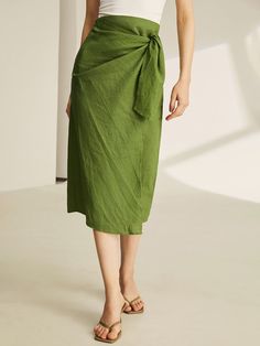 An exclusive offer for you——Affordable prices at Shopcozy store, SPU: 4493SK6R350F, Color: Green, Edition type:Regular Fit, Material:Linen blend. Green Solid Color Skirt For Summer, Casual Knee-length Summer Wrap Skirt, Summer Lined Pencil Wrap Skirt, Solid Color Wrap Skirt For Summer Workwear, Solid Color Summer Wrap Skirt For Work, Casual Wrap Pencil Skirt For Spring, Solid Color Pencil Skirt For Summer, Solid Color Summer Pencil Skirt, Summer Solid Color Pencil Skirt