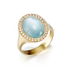 Since 1861, Gump's has been a destination for jewelry that is distinctive and timeless. To ensure each piece is created to our exacting standards, the expert in-house jewelry team at Gump's oversees every step of the production process. The result is a statement of pure elegance. Aquamarine. Diamonds, 0.30ctw. 18-karat yellow gold. Timeless Cabochon Rings For Formal Occasions, Formal Fine Jewelry Signet Ring With Cabochon, Timeless Domed Cabochon Rings, Timeless Diamond Rings With Cabochon, Formal Cabochon Signet Ring, Timeless Oval Cabochon Rings With Polished Finish, Timeless Formal Moonstone Ring With Polished Finish, Luxury Oval Cabochon Ring With Center Stone, Formal Oval Cabochon Topaz Ring