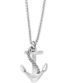 A detailed artistic anchor is suspended from a sturdy link chain in this men's pendant necklace designed by Effy in sterling silver. Approximate length: 22". Approximate drop: 1-1/3". Anchor Necklace Men, Necklace Man, Mens Necklace Pendant, Anchor Pendant, Anchor Necklace, South Indian Jewelry, Mens Pendant, Disney Cruise, Mens Gift Sets