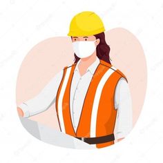 a woman in an orange safety vest wearing a mask and holding a piece of paper