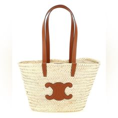 Celine Medium Triomphe Tote Is Crafted From Natural Raffia And Brown Leather Trim . - Two Leather Top Handles - Open Top -Front Triopmhe Patch In Calfskin - Leather Shoulder Strap - Measurements: Width 25 Cm / 9.8 ", Height 26 Cm / 10.2 " - Made In Italy - Comes With A Dust Bag. - Designer Sku: 113832cgg - Designer Color: 25tl Modecraze Is An Online Platform That Offers The Best Designer Products From Europe To Customers All Over The World. Our Exclusive Partnerships With European Retailers Ensu Celine Luggage Micro, Celine Tote Bag, Celine Tote, Monogram Tote Bags, Vintage Monogram, Celine Bag, Black Leather Tote, Monogram Tote, Top Handle Handbags