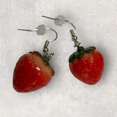 Handmade by me :) perfect for summer these adorable strawberry earring will add a pop to any outfit Cute Red Earrings With Fruit Design, Cute Strawberry Print Earrings For Gifts, Cute Berry Colored Jewelry With Fruit Design, Cute Berry-colored Jewelry With Fruit Design, Cute Berry-colored Fruit Design Jewelry, Cute Dangle Earrings With Fruit Design, Cute Red Strawberry Print Earrings, Cute Fruit Design Drop Earrings, Cute Fruit Design Earrings