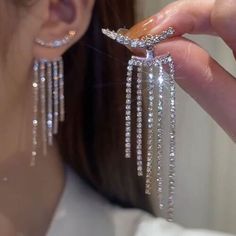 Women earings Long Tassel Earrings, Luxury Earrings, Stil Elegant, Tassel Drop Earrings, Tassel Jewelry, Wedding Party Jewelry, Birthday Jewelry Gift, Girls Jewelry, Rhinestone Earrings