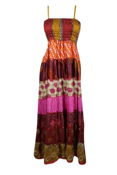 Womens Stylish Multicolour Party Wear Maxidress Summer Beach Dress, S/M Party Wear Maxi Dresses, Summer Beach Dress, Ruched Bodice, Beach Dress, Boho Chic Fashion, Flare Skirt, Bohemian Style, Apparel Accessories, Party Wear