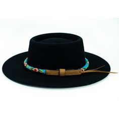 Price includes a Brigitte Sambboho hat & a Blue Vogue hatband. Save 10% with this bundle. Select hat size. Hatband is one size fits all. Hatband is removable. The fanciest hat you will ever wear. Sambboho's Brigitte black hat is a dipped crown boater design with a custom trimmed genuine velvet black band. A structured and stiff short-brimmed boater style. Use to make an impression! Dipped crown oval boater hat in Black Trimmed with genuine Velvet Black Band Hat material: 100% soft Brazilian Southwestern Style Hat With Curved Brim For Festivals, Handmade Bohemian Costume Hats And Headpieces For Beach, Bohemian Flat Brim Costume Hats And Headpieces For Beach, Adjustable Southwestern Felt Hat With Short Brim, Bohemian Felt Hat With Adjustable Fit For Summer, Adjustable Short Brim Beach Costume Hat, Festival Straw Hat With Flat Brim, Bohemian Sun Hat With Flat Crown For Beach, Bohemian Adjustable Costume Hats And Headpieces For Beach