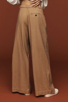 Linen, viscose, elastane Side slant pockets Back welt pocket Front zip Machine wash Imported | Linen Wide-Leg Trouser Pants by Maeve in Beige, Women's, Size: Largearge, Linen/Viscose/Elastane at Anthropologie High Rise Pants, Trouser Pants, Linen Pants, Wide Leg Trousers, Flare Pants, Welt Pocket, Wide Leg Pants, Anthropologie, Top Brands