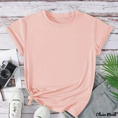 Olivia Mark - Womens Plus Size Casual T-shirt: Solid Short Sleeve Round Neck with Slight Stretch Womens Casual, Casual T Shirt, Plus Size Casual, Olivia Mark, Casual T Shirts, Neck T Shirt, Collar Styles, Casual Women, Round Neck