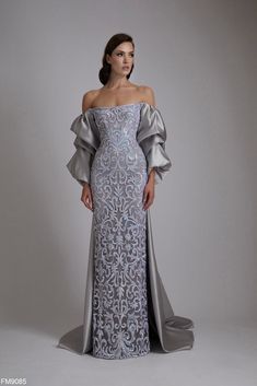 Dramatic Sleeves Haute Couture, Luxury Couture Floor-length Dress, Luxury Embellished Off-shoulder Evening Dress, Luxury Blue Embellished Gown, Armani Couture, Azzure Couture, Plastic Dress, School Play, Fasion Outfits