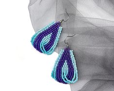 Turquoise Bead Earrings, Beadwork Earrings, Purple Turquoise, Small Pouches, White Jewelry, Seed Bead Earrings, Earrings Statement, Bead Earrings, Turquoise Beads