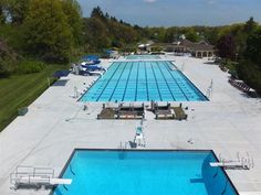 an aerial view of a large swimming pool