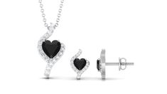 Heart Shape Black Onyx and Diamond Jewelry Set - Rosec Jewels Heart Jewelry Set, Diamond Jewelry Set, Buy Jewellery Online, Romantic Dinner, Sparkling Diamond, Earrings Pendant, Onyx Earrings, Moissanite Jewelry, Dinner Date