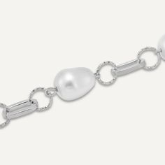 Add some elegant luxury to your jewellery box with this pearl bracelet. Featuring interlocking chain links and faux pearls on a classic rhodium plated bracelet. Rhodium Plated | Nickel, Lead, and Cadmium Free Product Code: DB2109R Collection: Audrey Type: Clasp Material: Base Alloy & Faux Pearls Dimensions: Length 20-24cm Pendant Dimensions: Style: Vintage & Chain-Link Includes: Luxury Silver Bracelets With Pearl Chain, Vintage Chain, Chain Links, Free Product, Bracelet Clasps, Short Necklace, Keep Jewelry, Pearl Chain, Pearl Drop Earrings