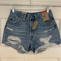 Nwt Levi’s Denim Shorts. High Rise, Button Fly, Distressed Shorts. Super Flattering And Fits True To Size. Distressed Levi Shorts, Loose Jean Shorts, Logan Reese, Dark Jean Shorts, 90s Denim Shorts, Hogwarts Clothes, Random Stuff To Buy, Nails Pictures, Cute Jean Shorts