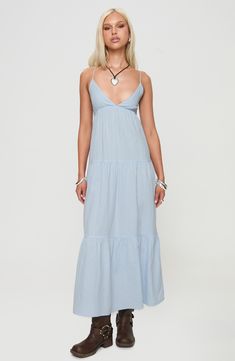 This charming maxi dress is cut from lightweight cotton and fashioned with an open, strappy back and flowy tiers. Adjustable back tie closure V-neck Spaghetti straps Lined 100% cotton Machine wash, line dry Imported Cotton V-neck Sundress Maxi Dress, Summer Maxi Dress With Strappy Back For Brunch, Summer Backless Maxi Dress With Adjustable Straps, Cotton Maxi Dress With Spaghetti Straps For Brunch, Tiered Maxi Dress With Adjustable Straps For Summer, Summer Maxi Dress With Strappy Back For Day Out, Tiered Cotton Sundress For Summer, Tiered Cotton Dress With Adjustable Straps, Chic Strappy Back Maxi Dress For Summer