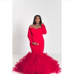 This Dress Is From Anyuta Couture. Mermaid Style Maternity Dress In Red. Size Large With Stretch Still. Never Worn, Just Tried On. I Didn’t Make It To My Photoshoot Before My Baby Arrived! These Are Photos From Reviews. It’s Beautiful! I Was Currently 200 When I Tried On And It Still Had Some Stretch. Short Or Tall, The Tulle Is Still Long. I Can Send Pictures Of Dress! Paid $260 Asking $200. Red Mermaid, Mermaid Style, Mermaid Fashion, Maternity Dress, Maternity Dresses, Lady In Red, My Baby, Colorful Dresses, Mermaid