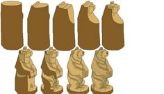 a group of bear statues sitting next to each other in front of a white background