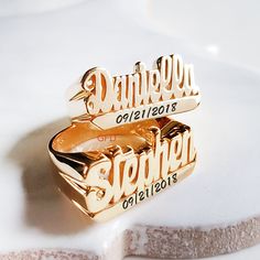 Make your ring more personal and meaningful with our laser engraving service. You can add your wedding date, anniversary date, or any other special date to your cursive style name ring in sterling silver or gold over silver. This ring is a perfect statement piece for you and your loved ones. You can also wear it as a knuckle ring (go one size smaller than your regular finger size) or as a pinky ring. Cursive style name ring can be customized with any word or phrase of your choice, such as: Team Classic Rings With Custom Name For Personalized Gift, Classic Custom Name Rings For Personalized Gift, Classic Personalized Name Ring, Classic Nameplate Promise Ring, Custom Nameplate Rings For Promise, Promise Ring With Custom Nameplate, Custom Name Nameplate Ring For Promise, Custom Nameplate Ring For Promise, Custom Name Plate Ring For Promise